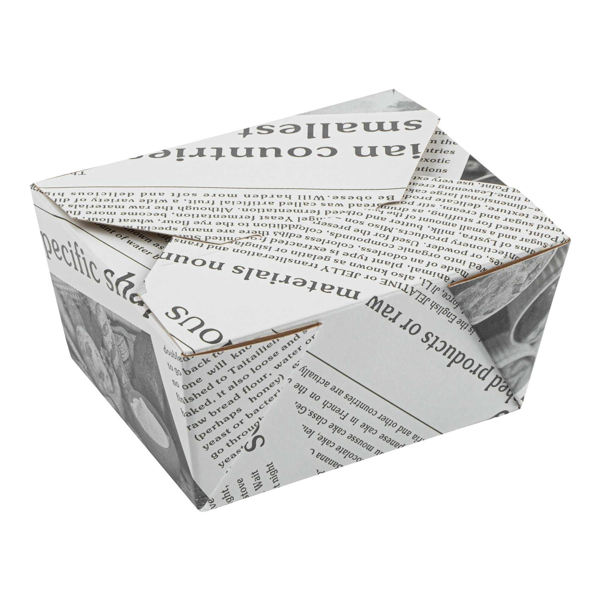 Bio Tek 30 oz Rectangle Newsprint Paper #1 Bio Box Take Out Container - 5" x 4" x 2 1/2" - 200 count box