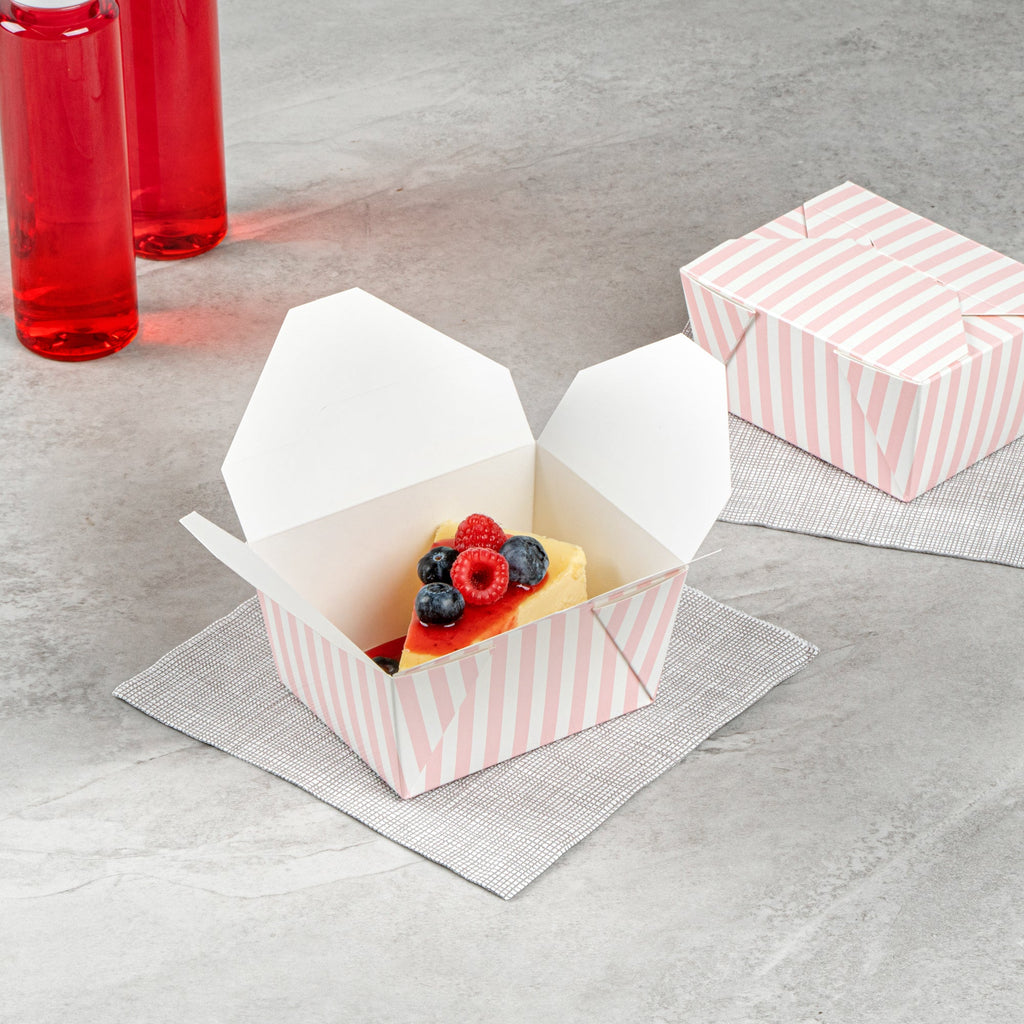 Bio Tek 30 oz Rectangle Pink and White Stripe Paper #1 Bio Box Take Out Container - 5" x 4" x 2 1/2" - 200 count box