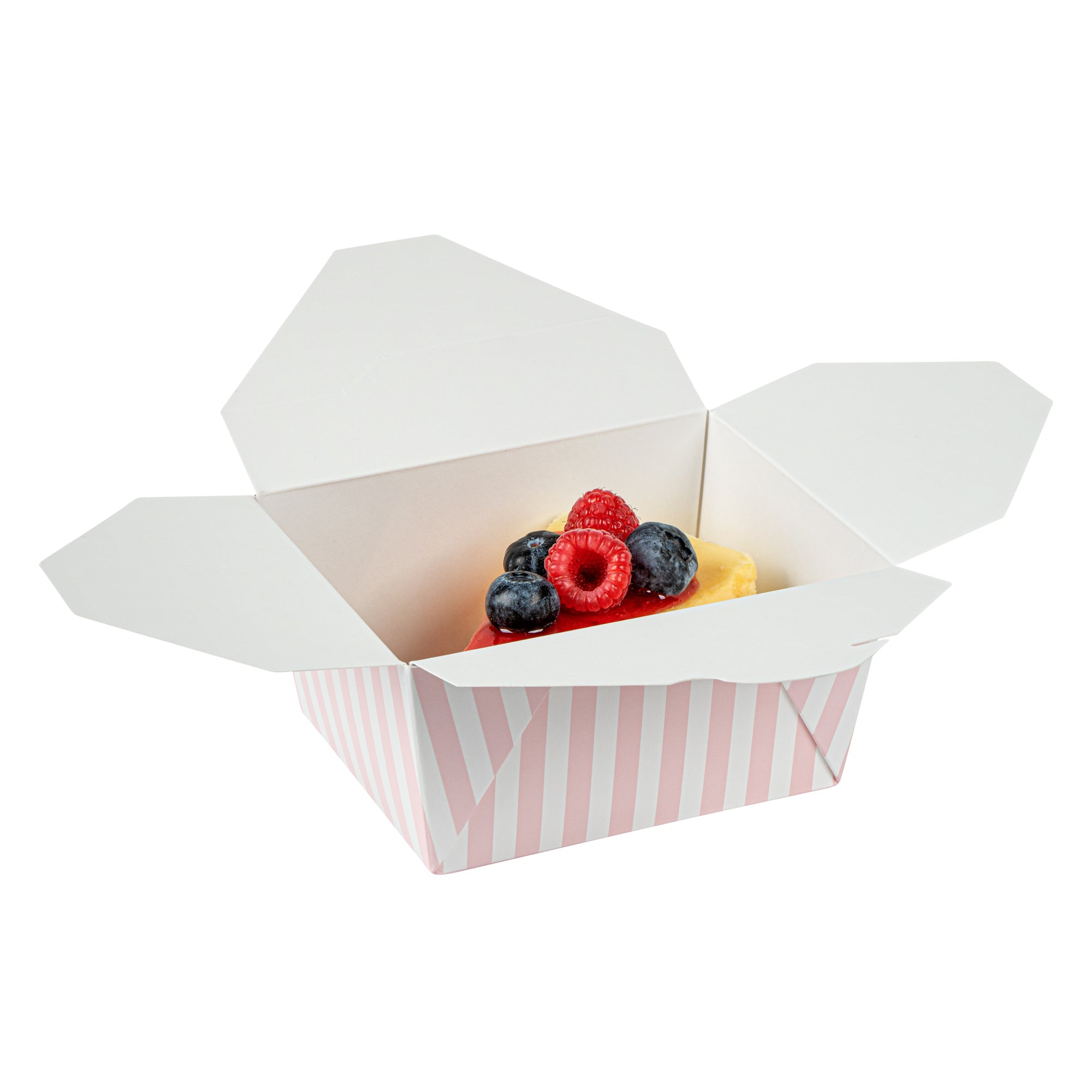 Bio Tek 30 oz Rectangle Pink and White Stripe Paper #1 Bio Box Take Out Container - 5" x 4" x 2 1/2" - 50 count box