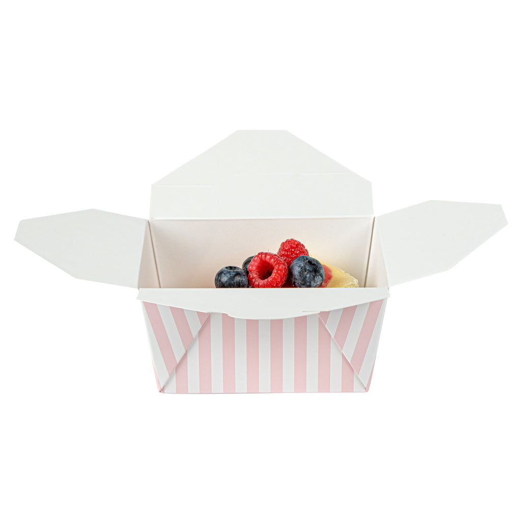 Bio Tek 30 oz Rectangle Pink and White Stripe Paper #1 Bio Box Take Out Container - 5" x 4" x 2 1/2" - 50 count box