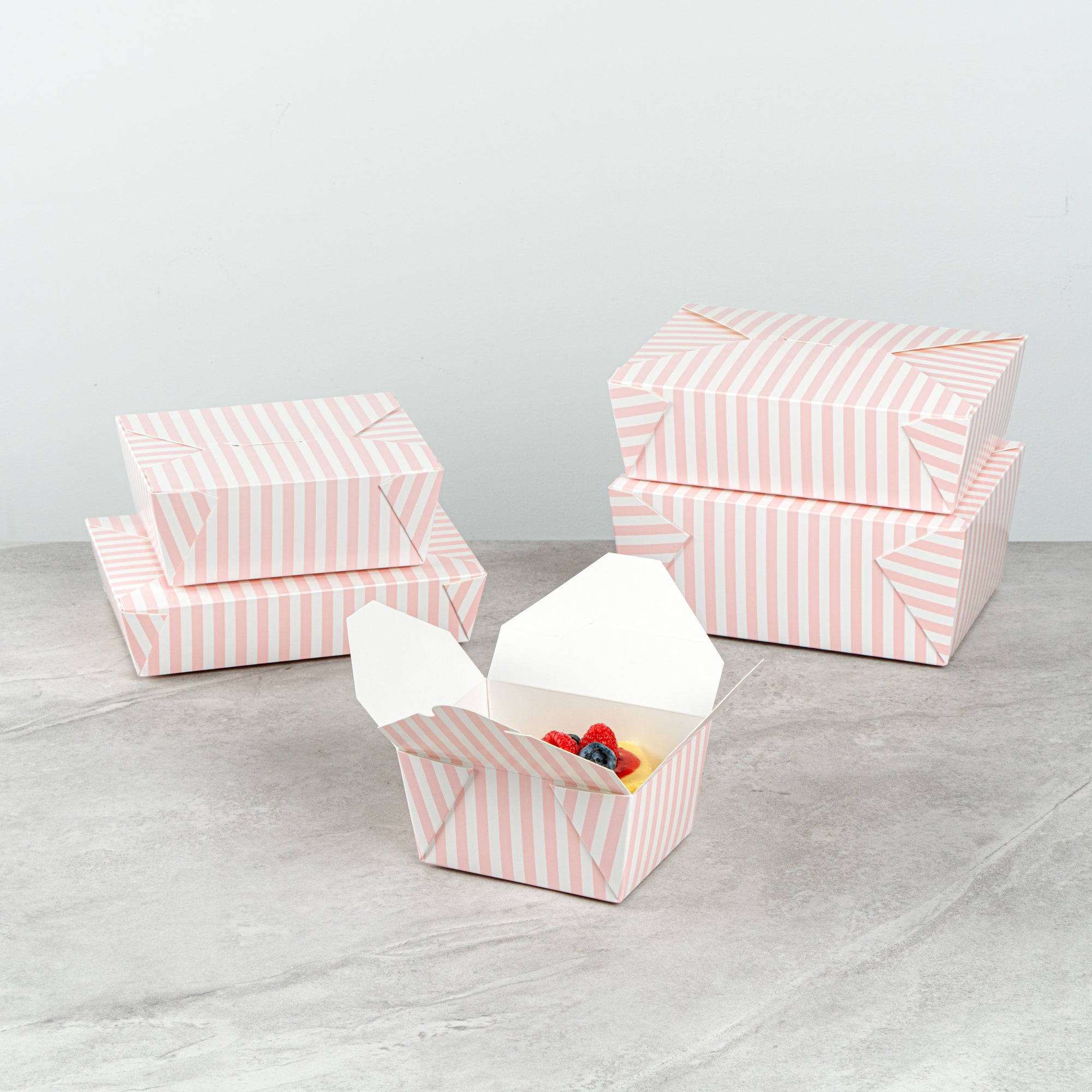 Bio Tek 30 oz Rectangle Pink and White Stripe Paper #1 Bio Box Take Out Container - 5" x 4" x 2 1/2" - 50 count box