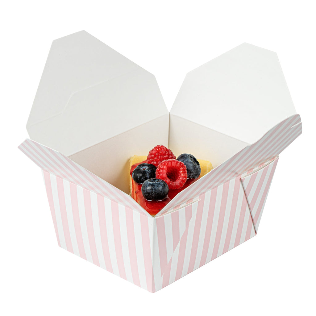 Bio Tek 30 oz Rectangle Pink and White Stripe Paper #1 Bio Box Take Out Container - 5" x 4" x 2 1/2" - 200 count box