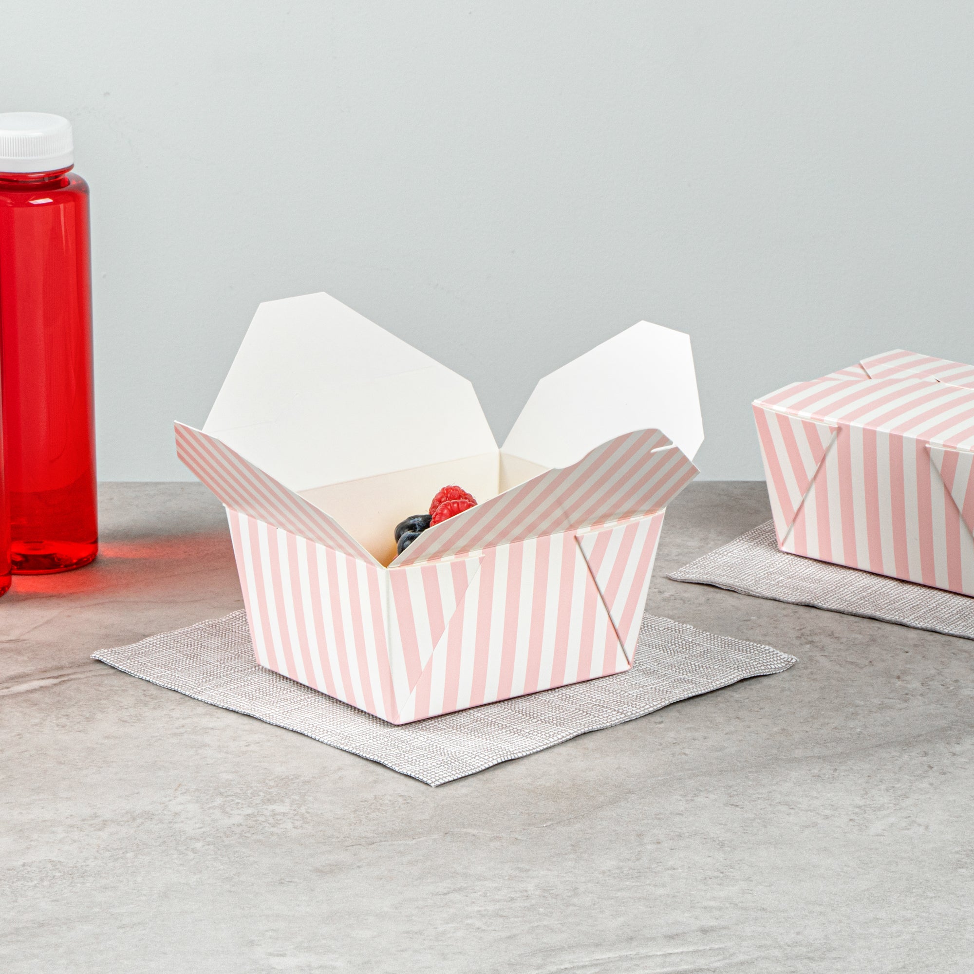Bio Tek 30 oz Rectangle Pink and White Stripe Paper #1 Bio Box Take Out Container - 5" x 4" x 2 1/2" - 200 count box