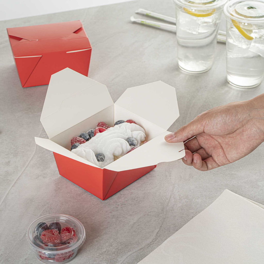 Bio Tek 30 oz Rectangle Red Paper #1 Bio Box Take Out Container - 5" x 4" x 2 1/2" - 50 count box