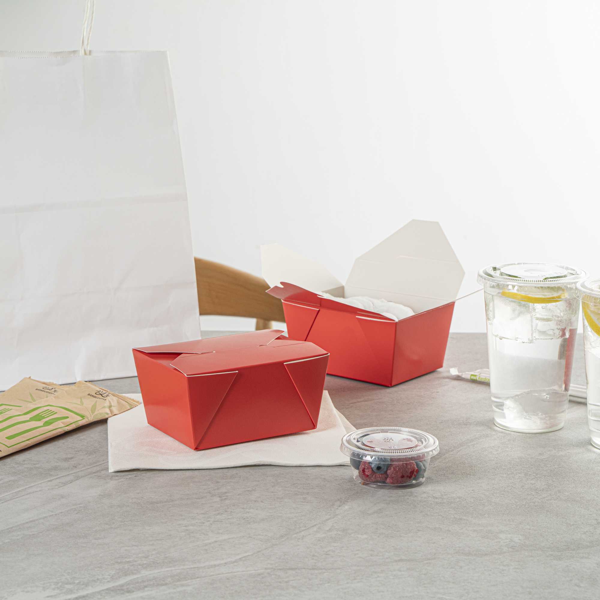 Bio Tek 30 oz Rectangle Red Paper #1 Bio Box Take Out Container - 5" x 4" x 2 1/2" - 50 count box