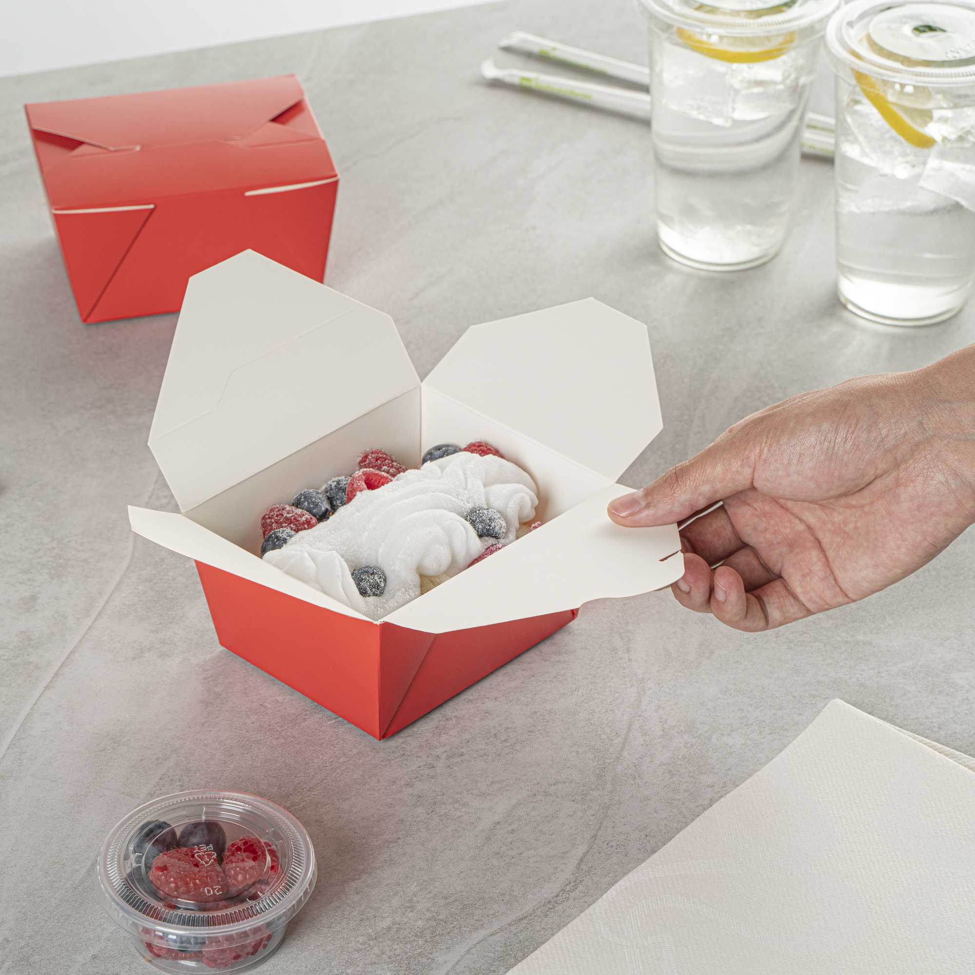 Bio Tek 30 oz Rectangle Red Paper #1 Bio Box Take Out Container - 5" x 4" x 2 1/2" - 200 count box