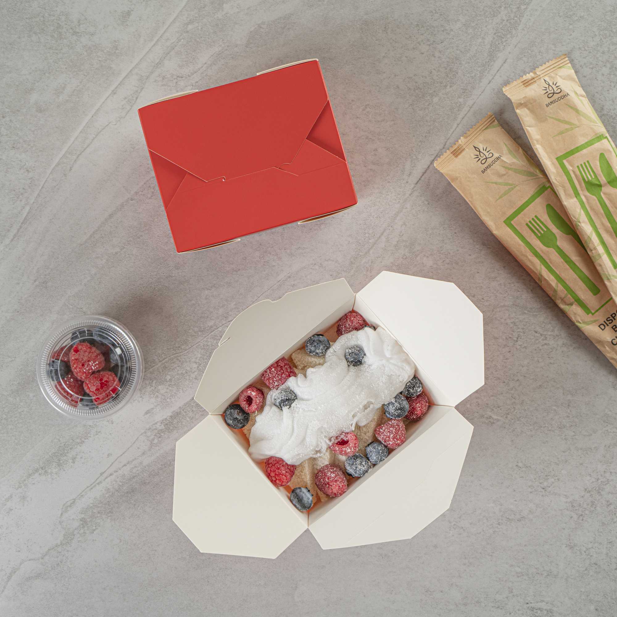 Bio Tek 30 oz Rectangle Red Paper #1 Bio Box Take Out Container - 5" x 4" x 2 1/2" - 200 count box