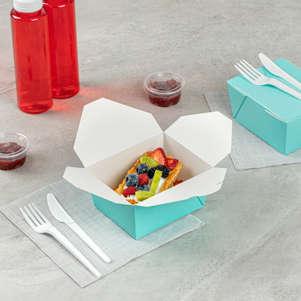 Bio Tek 30 oz Rectangle Turquoise Paper #1 Bio Box Take Out Container - 5" x 4" x 2 1/2" - 50 count box