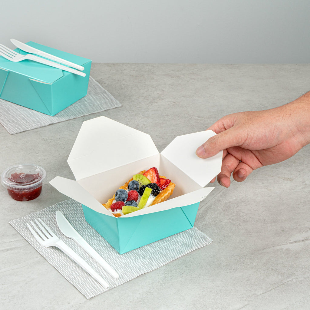 Bio Tek 30 oz Rectangle Turquoise Paper #1 Bio Box Take Out Container - 5" x 4" x 2 1/2" - 50 count box