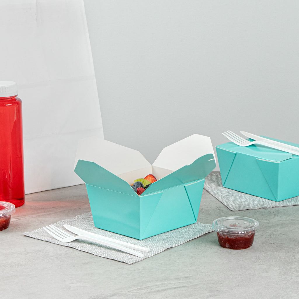 Bio Tek 30 oz Rectangle Turquoise Paper #1 Bio Box Take Out Container - 5" x 4" x 2 1/2" - 50 count box