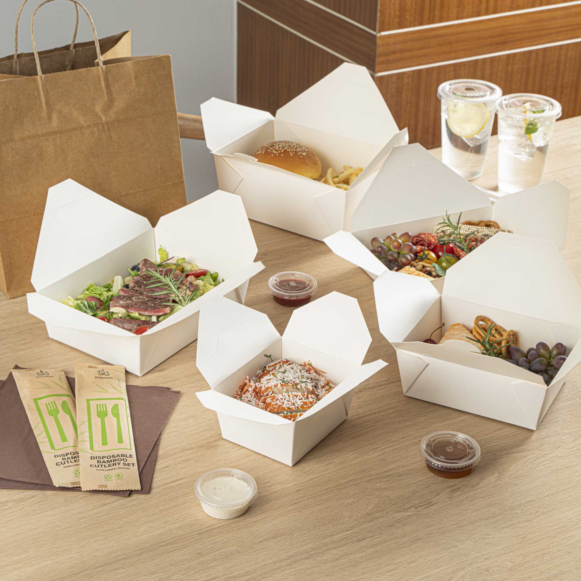 Bio Tek 30 oz Rectangle White Paper #1 Bio Box Take Out Container - 5" x 4" x 2 1/2" - 200 count box