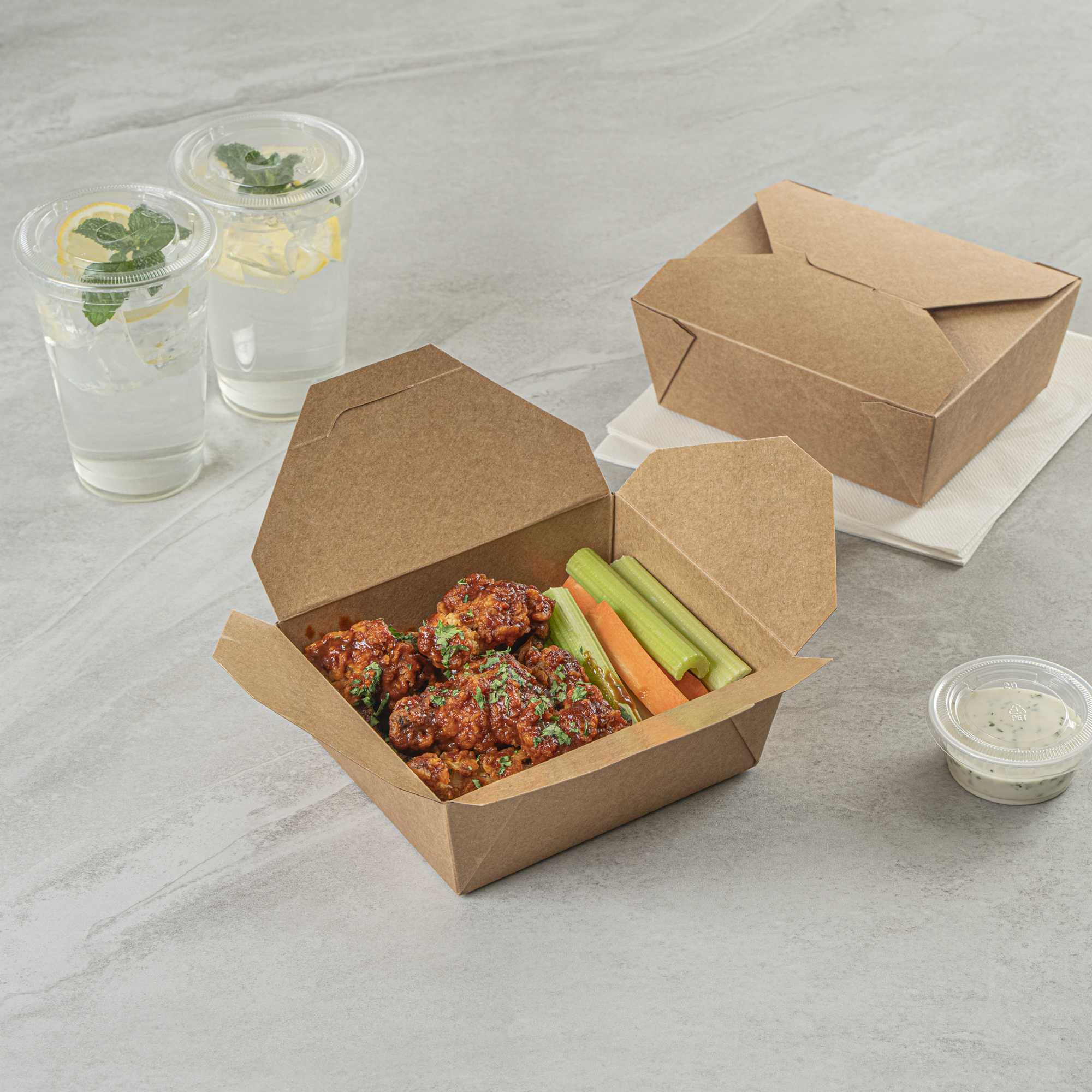 Bio Tek 45 oz Rectangle Kraft Paper #8 Bio Box Take Out Container - 6 3/4" x 5 1/2" x 2 1/2" - 50 count box
