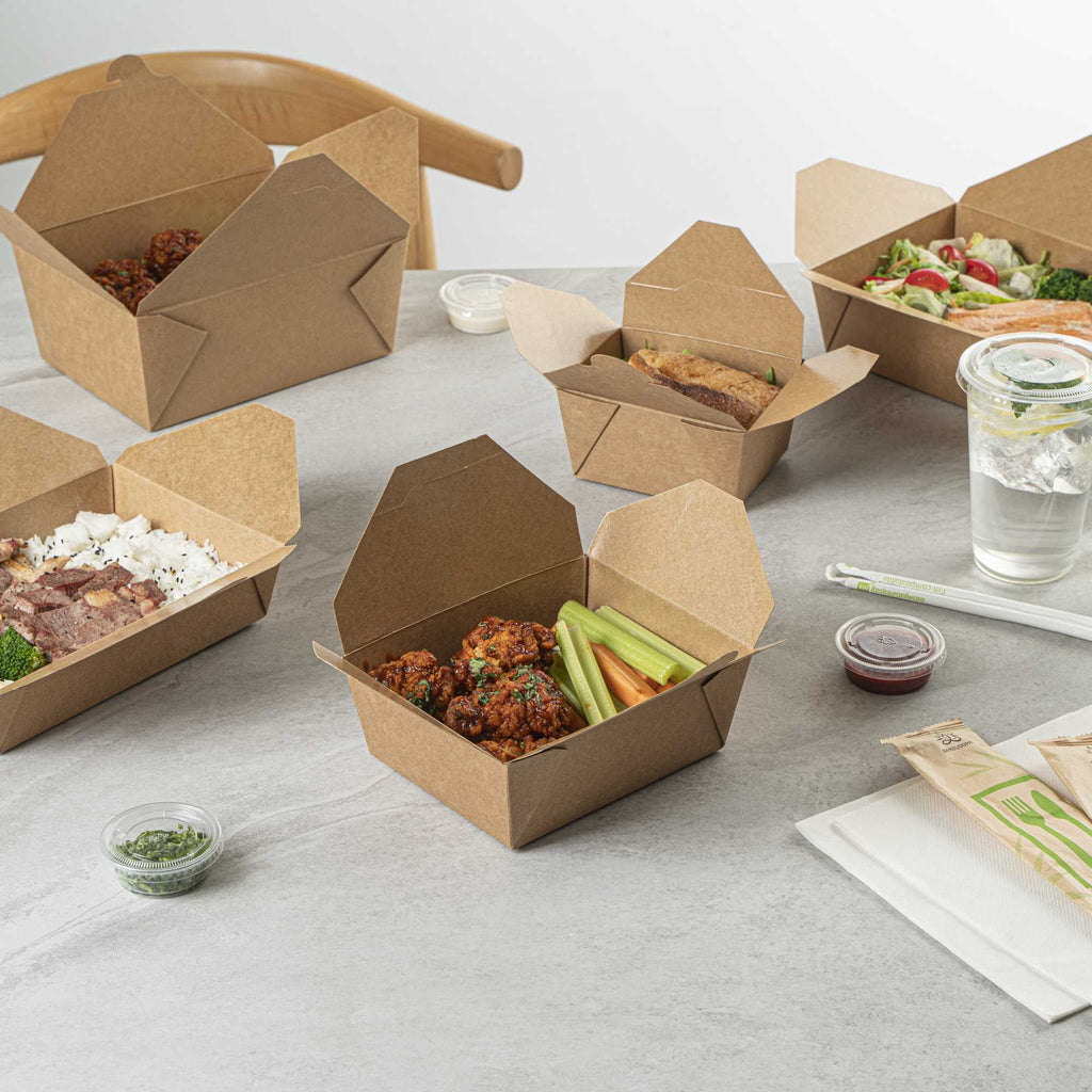Bio Tek 45 oz Rectangle Kraft Paper #8 Bio Box Take Out Container - 6 3/4" x 5 1/2" x 2 1/2" - 50 count box