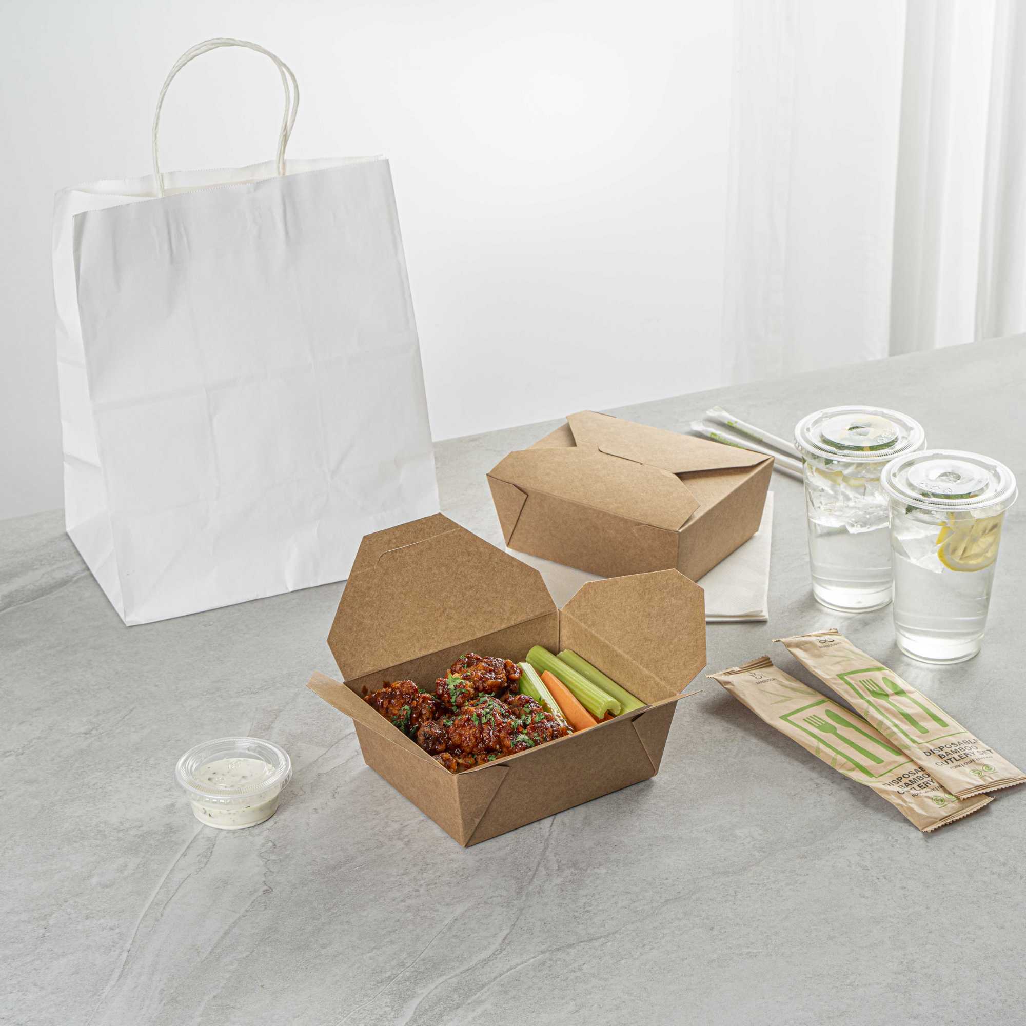 Bio Tek 45 oz Rectangle Kraft Paper #8 Bio Box Take Out Container - 6 3/4" x 5 1/2" x 2 1/2" - 200 count box