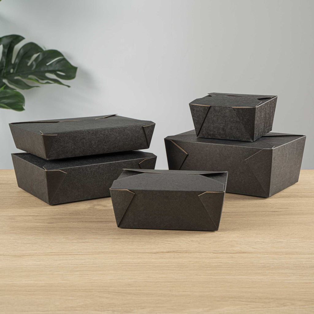 Bio Tek 45 oz Rectangle Black Paper #8 Bio Box Take Out Container - 6 3/4" x 5 1/2" x 2 1/2" - 200 count box