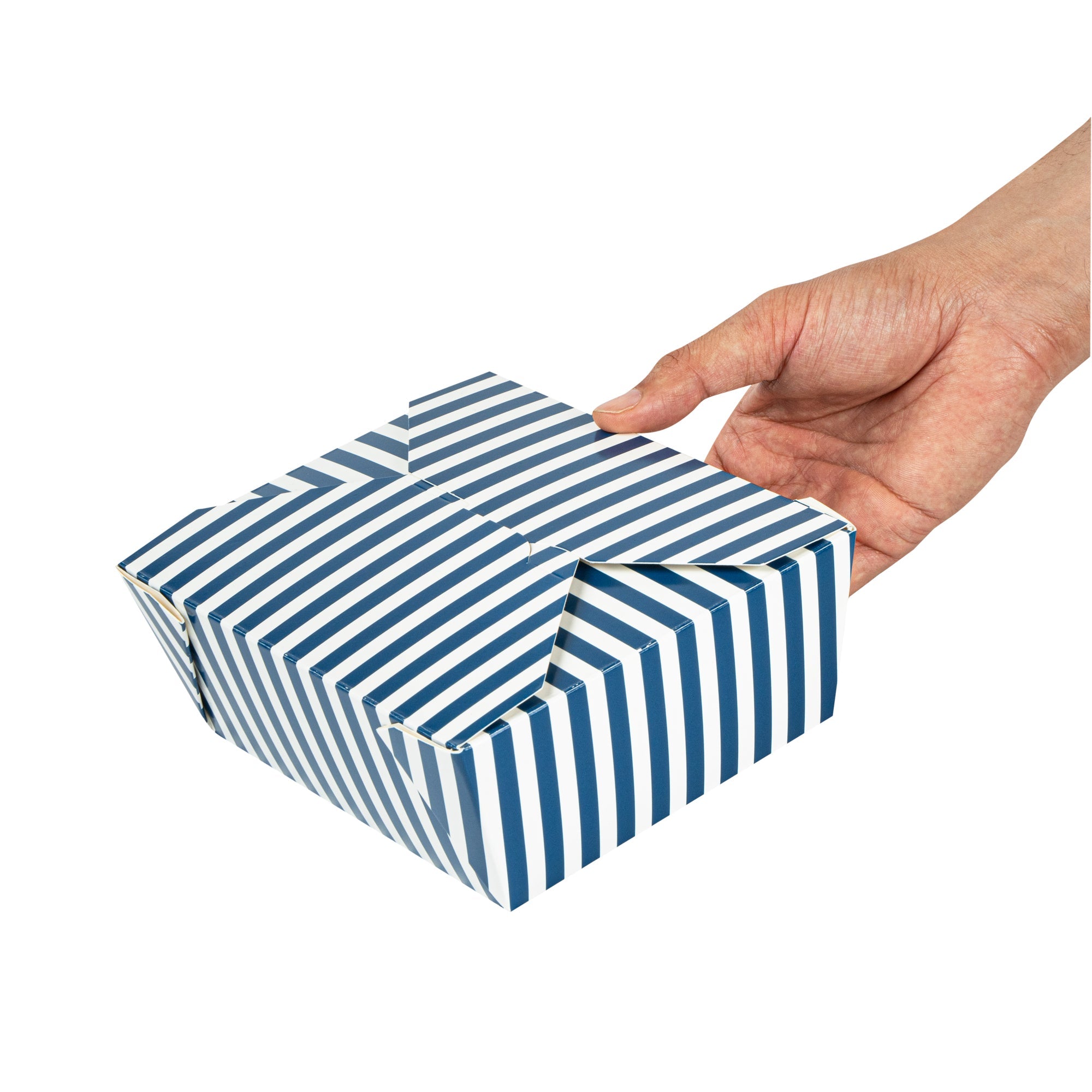 Bio Tek 45 oz Rectangle Blue and White Stripe Paper #8 Bio Box Take Out Container - 6 3/4" x 5 1/2" x 2 1/2" - 200 count box