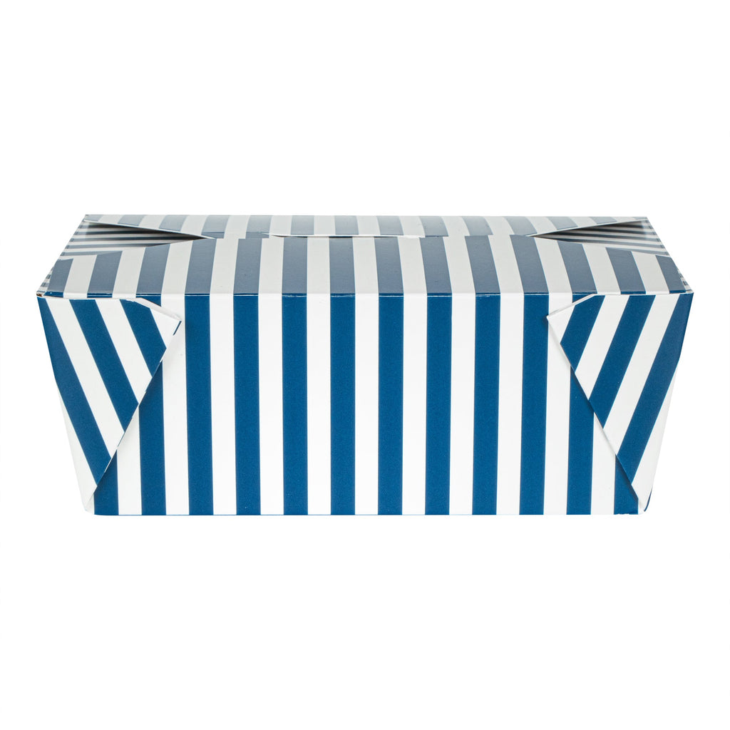 Bio Tek 45 oz Rectangle Blue and White Stripe Paper #8 Bio Box Take Out Container - 6 3/4" x 5 1/2" x 2 1/2" - 200 count box
