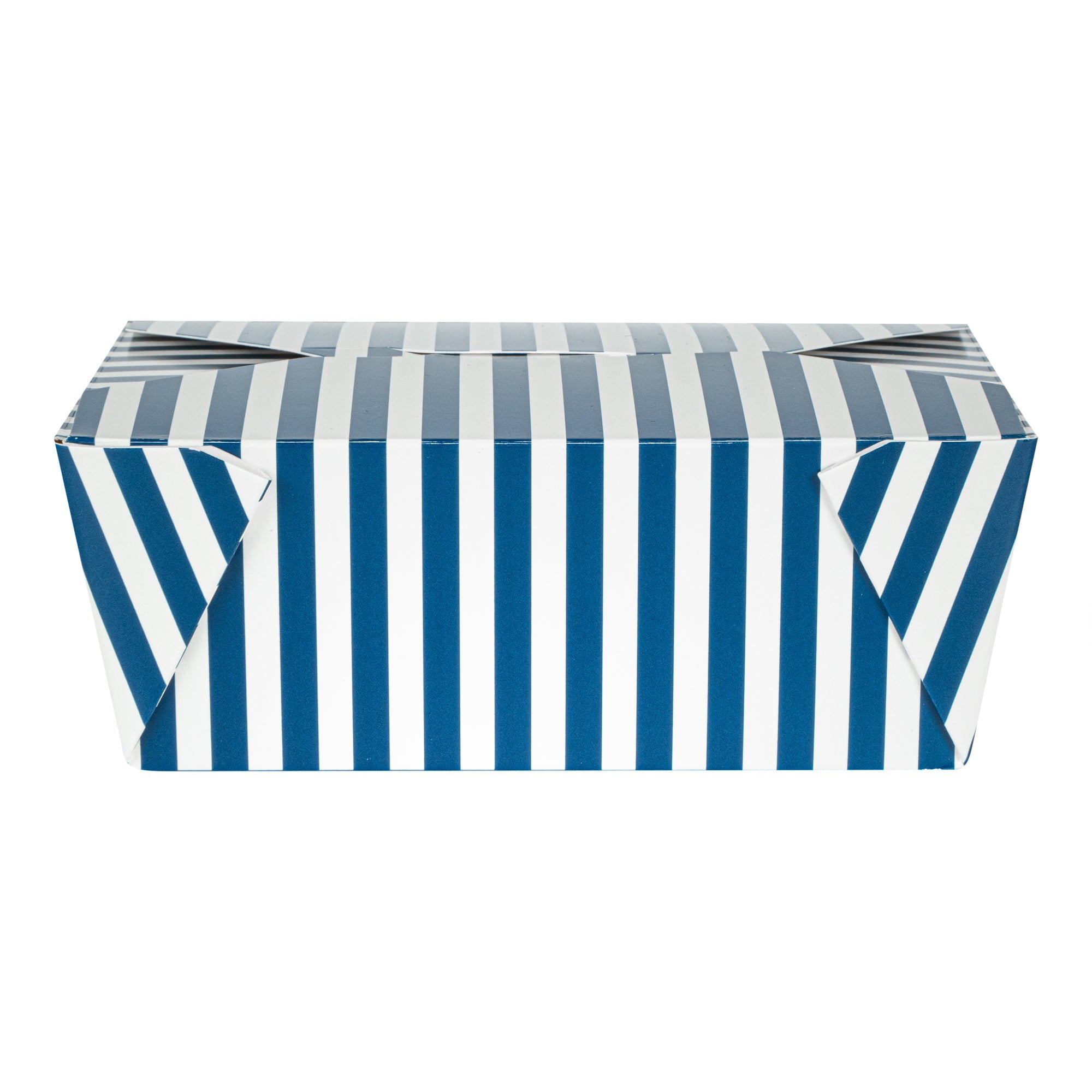 Bio Tek 45 oz Rectangle Blue and White Stripe Paper #8 Bio Box Take Out Container - 6 3/4" x 5 1/2" x 2 1/2" - 200 count box
