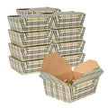 Bio Tek 45 oz Rectangle Plaid Paper #8 Bio Box Take Out Container - 6 3/4" x 5 1/2" x 2 1/2" - 50 count box