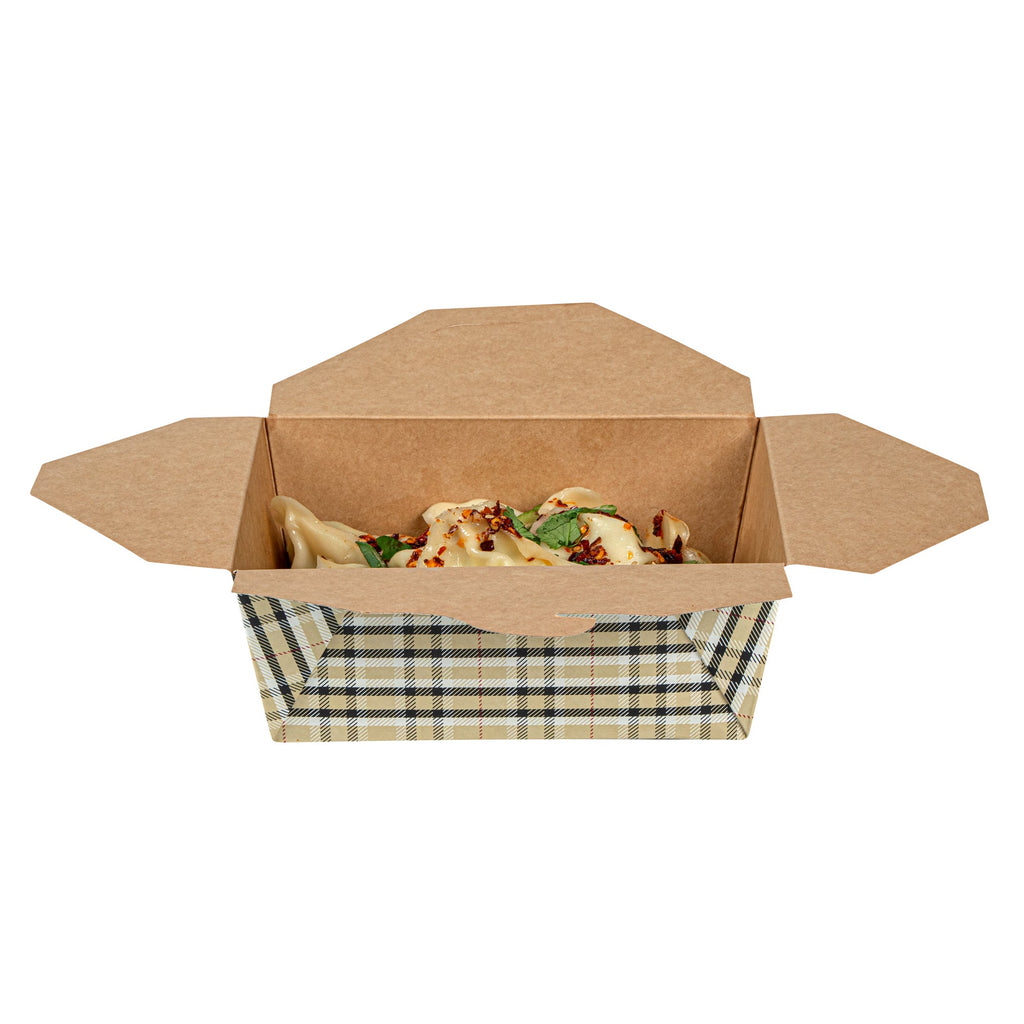 Bio Tek 45 oz Rectangle Plaid Paper #8 Bio Box Take Out Container - 6 3/4" x 5 1/2" x 2 1/2" - 200 count box