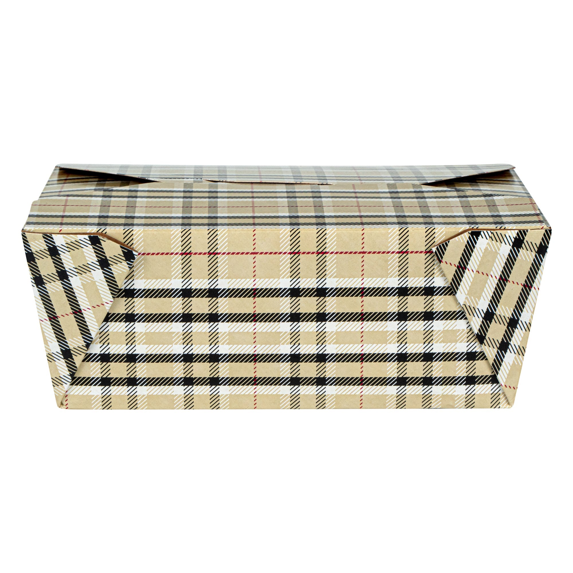 Bio Tek 45 oz Rectangle Plaid Paper #8 Bio Box Take Out Container - 6 3/4" x 5 1/2" x 2 1/2" - 200 count box