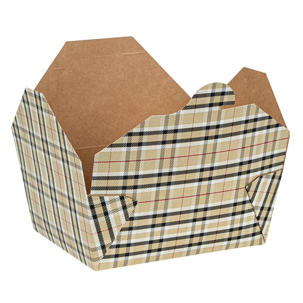 Bio Tek 45 oz Rectangle Plaid Paper #8 Bio Box Take Out Container - 6 3/4" x 5 1/2" x 2 1/2" - 200 count box