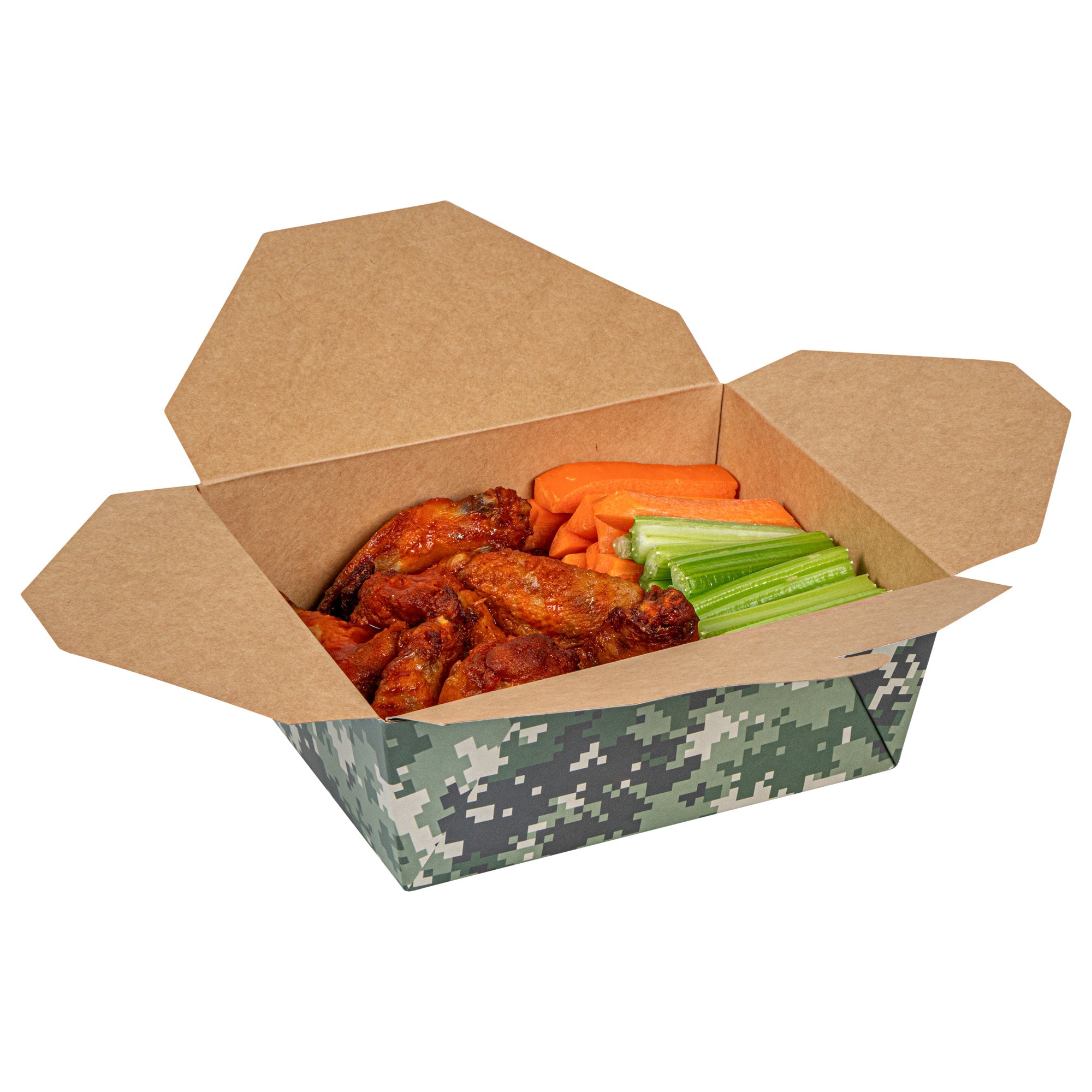 Bio Tek 45 oz Rectangle Camouflage Paper #8 Bio Box Take Out Container - 6 3/4" x 5 1/2" x 2 1/2" - 50 count box