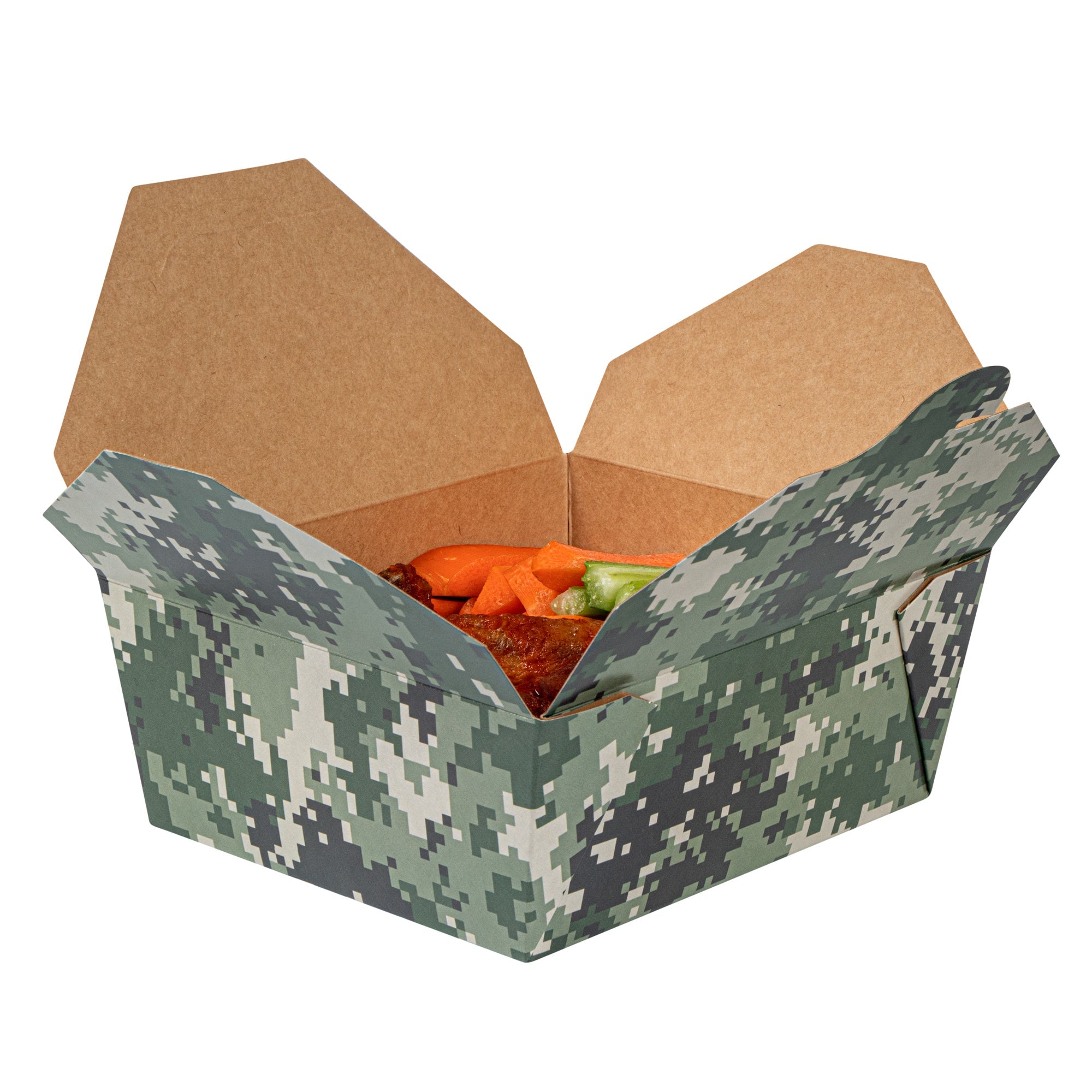 Bio Tek 45 oz Rectangle Camouflage Paper #8 Bio Box Take Out Container - 6 3/4" x 5 1/2" x 2 1/2" - 50 count box