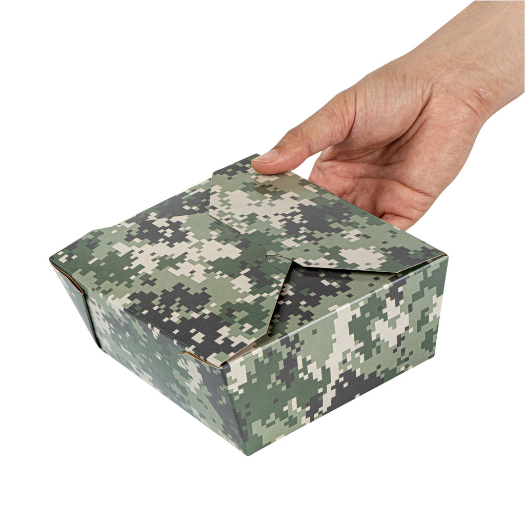 Bio Tek 45 oz Rectangle Camouflage Paper #8 Bio Box Take Out Container - 6 3/4" x 5 1/2" x 2 1/2" - 50 count box