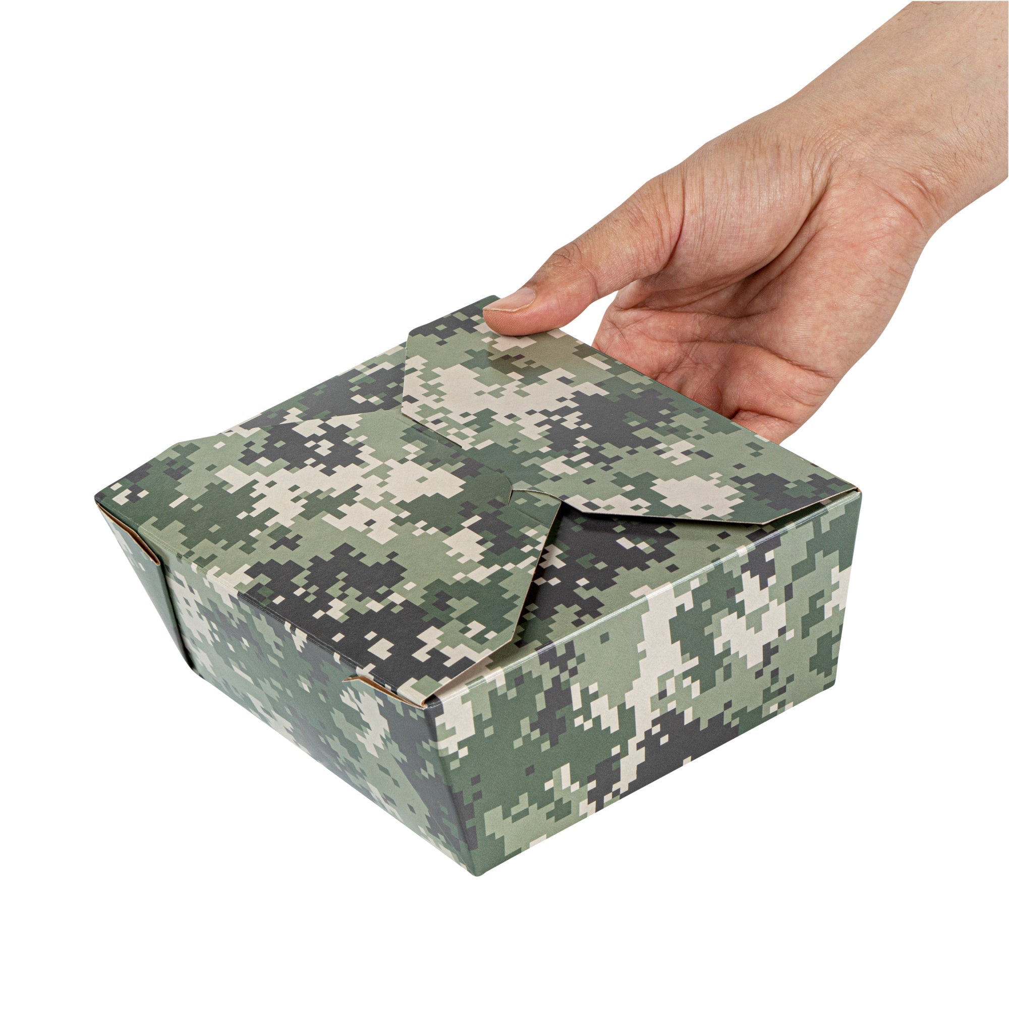 Bio Tek 45 oz Rectangle Camouflage Paper #8 Bio Box Take Out Container - 6 3/4" x 5 1/2" x 2 1/2" - 50 count box