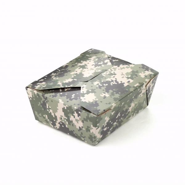 Bio Tek 45 oz Rectangle Camouflage Paper #8 Bio Box Take Out Container - 6 3/4" x 5 1/2" x 2 1/2" - 50 count box