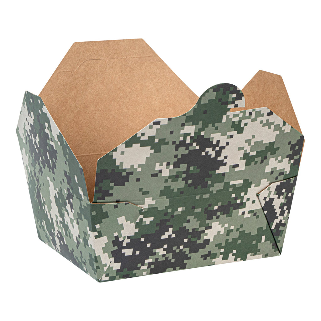 Bio Tek 45 oz Rectangle Camouflage Paper #8 Bio Box Take Out Container - 6 3/4" x 5 1/2" x 2 1/2" - 50 count box
