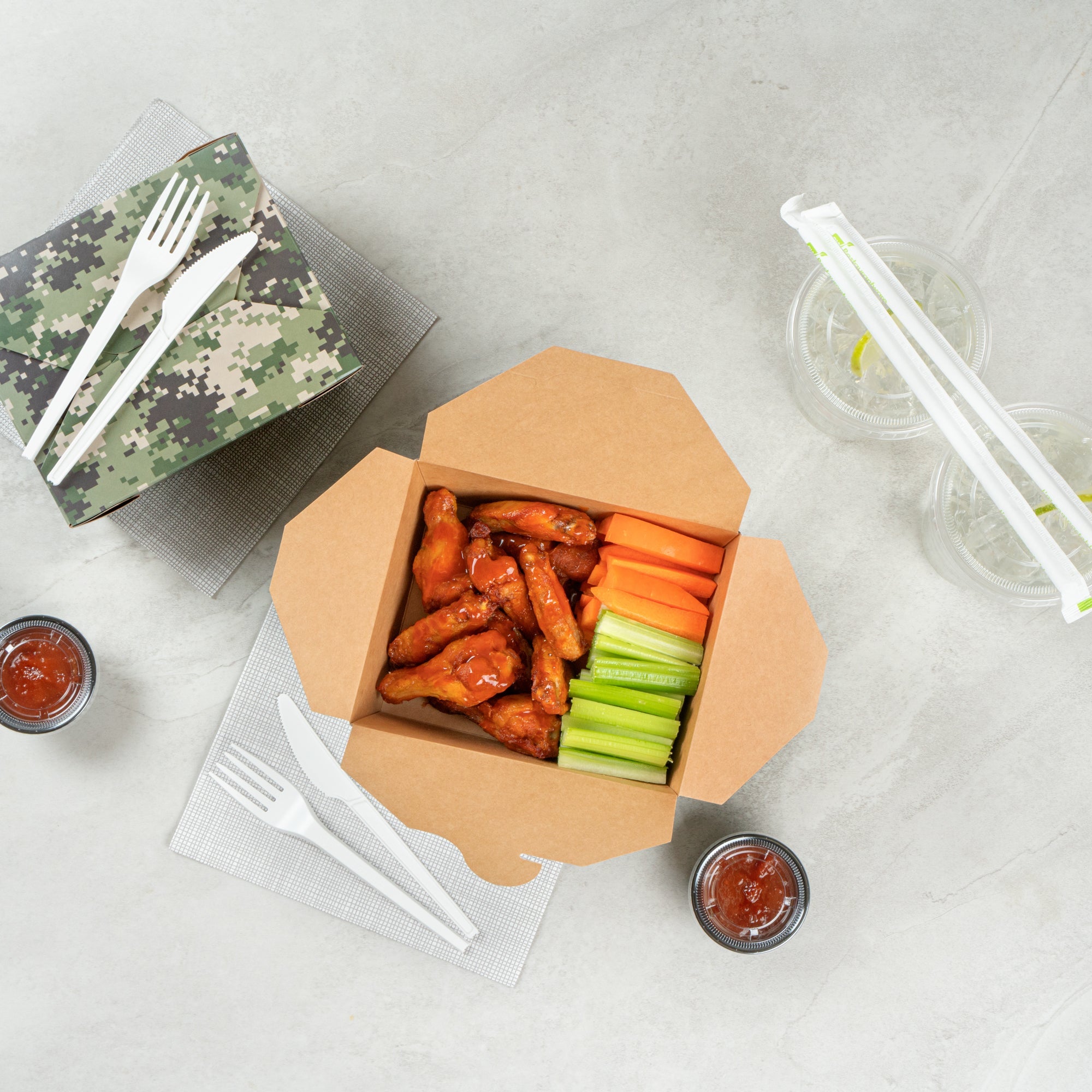 Bio Tek 45 oz Rectangle Camouflage Paper #8 Bio Box Take Out Container - 6 3/4" x 5 1/2" x 2 1/2" - 200 count box