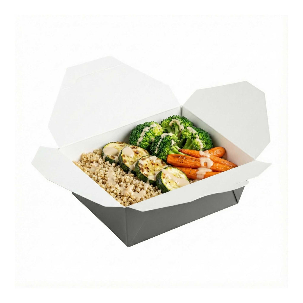 Bio Tek 45 oz Rectangle Gray Paper #8 Bio Box Take Out Container - 6 3/4" x 5 1/2" x 2 1/2" - 50 count box