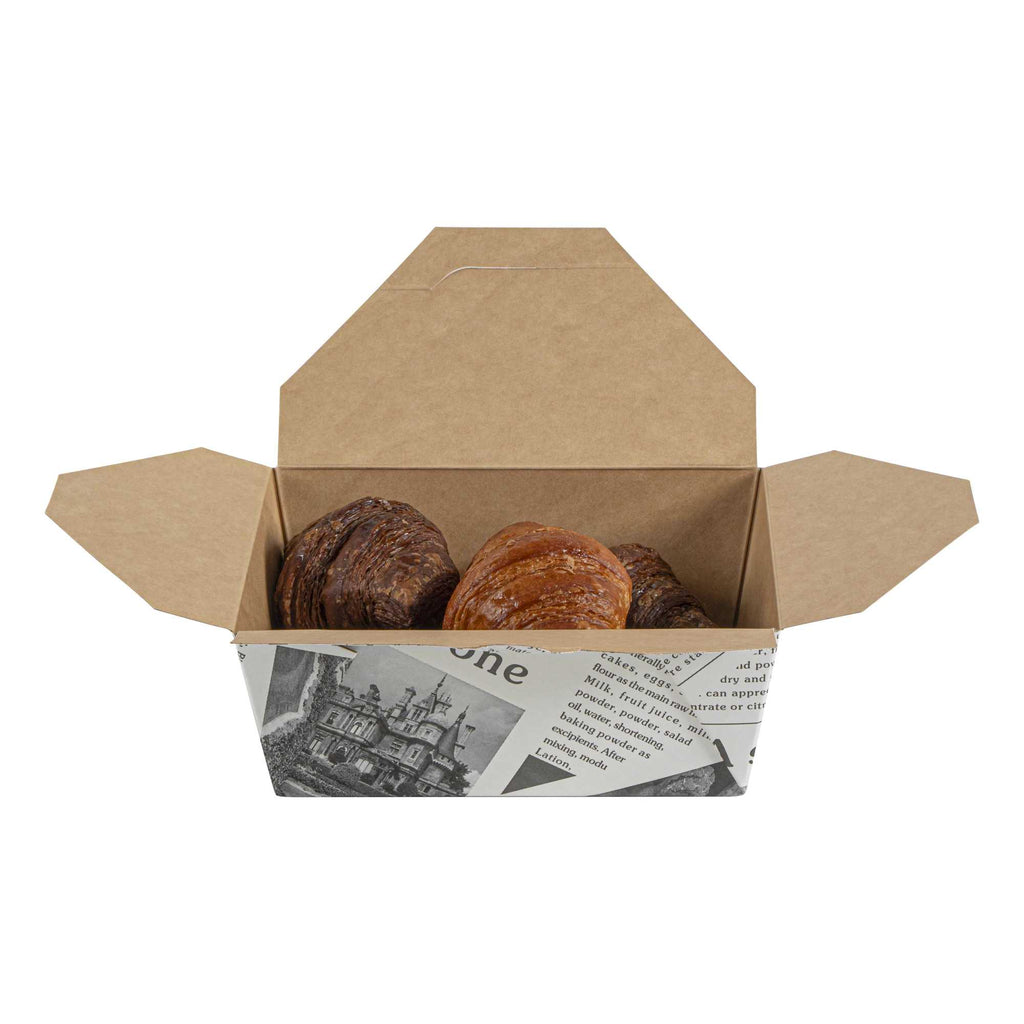 Bio Tek 45 oz Rectangle Newsprint Paper #8 Bio Box Take Out Container - 6 3/4" x 5 1/2" x 2 1/2" - 200 count box