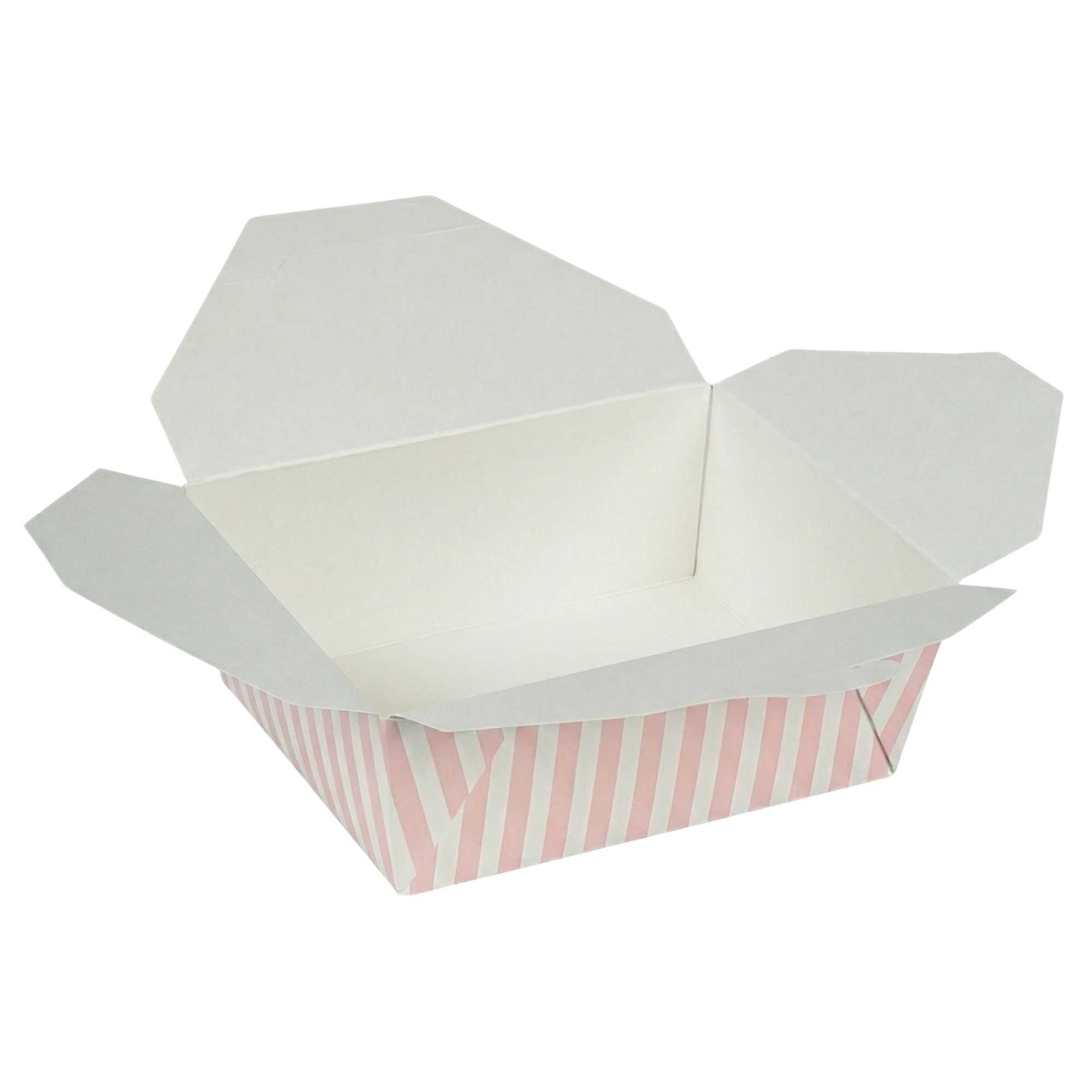 Bio Tek 45 oz Rectangle Pink and White Stripe Paper #8 Bio Box Take Out Container - 6 3/4" x 5 1/2" x 2 1/2" - 200 count box