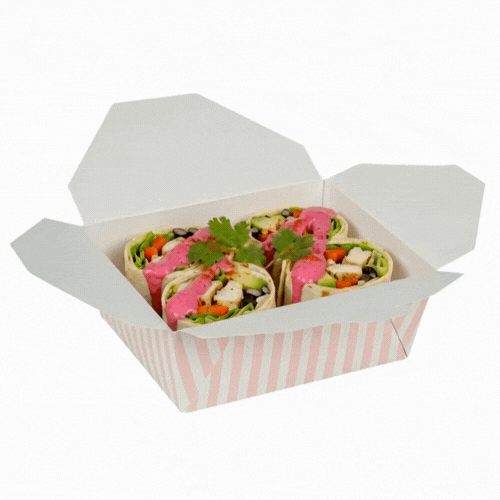 Bio Tek 45 oz Rectangle Pink and White Stripe Paper #8 Bio Box Take Out Container - 6 3/4" x 5 1/2" x 2 1/2" - 50 count box