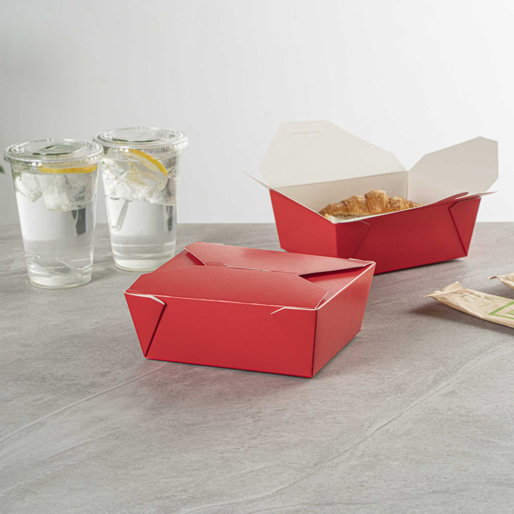 Bio Tek 45 oz Rectangle Red Paper #8 Bio Box Take Out Container - 6 3/4" x 5 1/2" x 2 1/2" - 50 count box