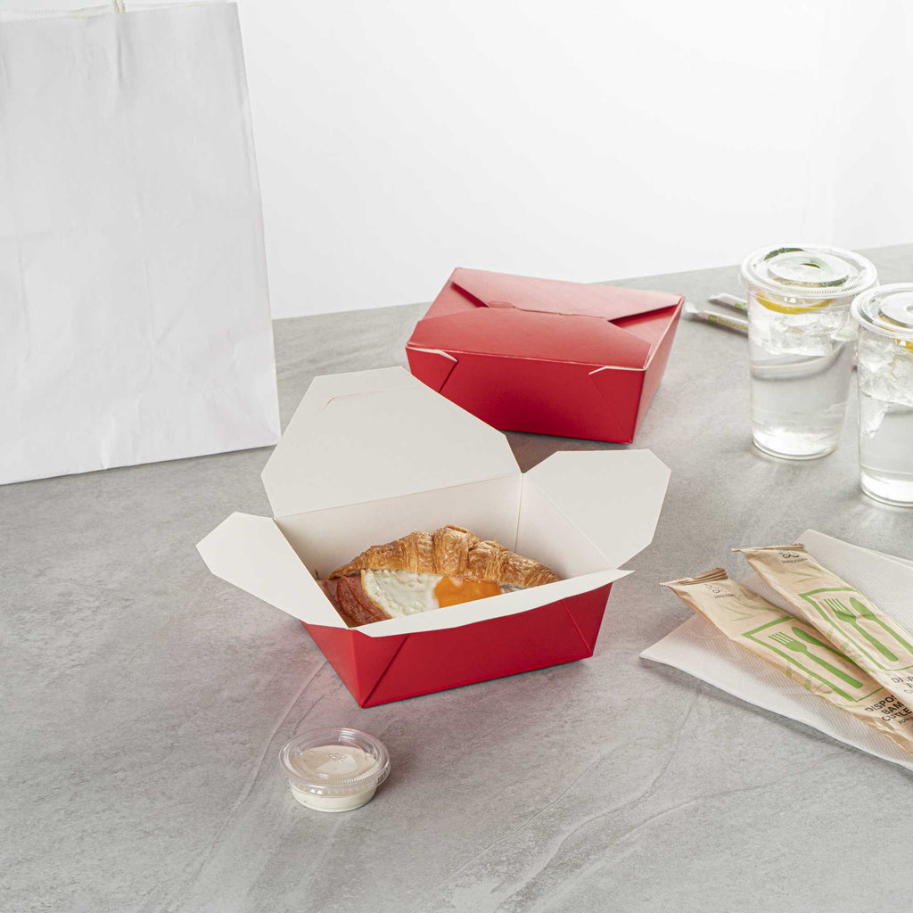 Bio Tek 45 oz Rectangle Red Paper #8 Bio Box Take Out Container - 6 3/4" x 5 1/2" x 2 1/2" - 50 count box