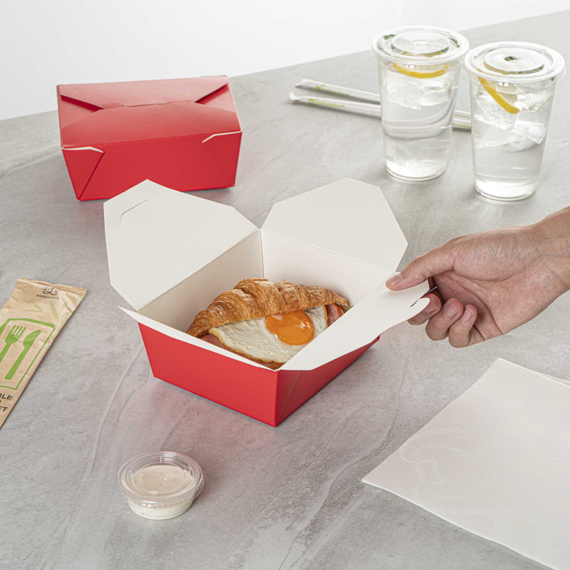 Bio Tek 45 oz Rectangle Red Paper #8 Bio Box Take Out Container - 6 3/4" x 5 1/2" x 2 1/2" - 200 count box