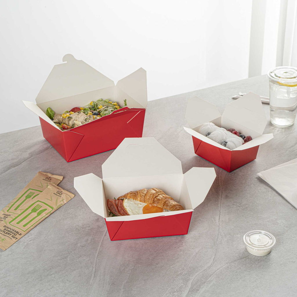 Bio Tek 45 oz Rectangle Red Paper #8 Bio Box Take Out Container - 6 3/4" x 5 1/2" x 2 1/2" - 200 count box