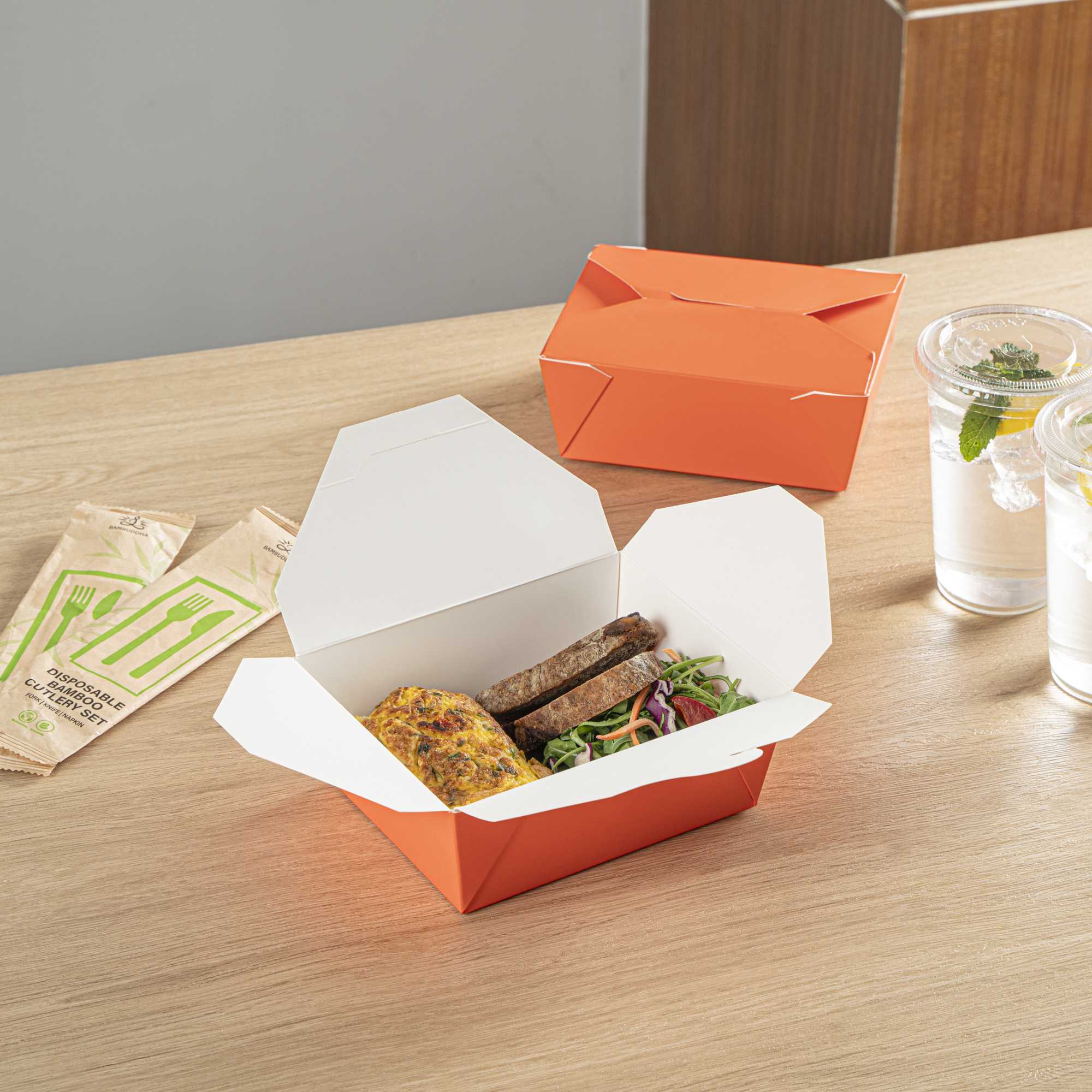 Bio Tek 45 oz Rectangle Tangerine Orange Paper #8 Bio Box Take Out Container - 6 3/4" x 5 1/2" x 2 1/2" - 200 count box