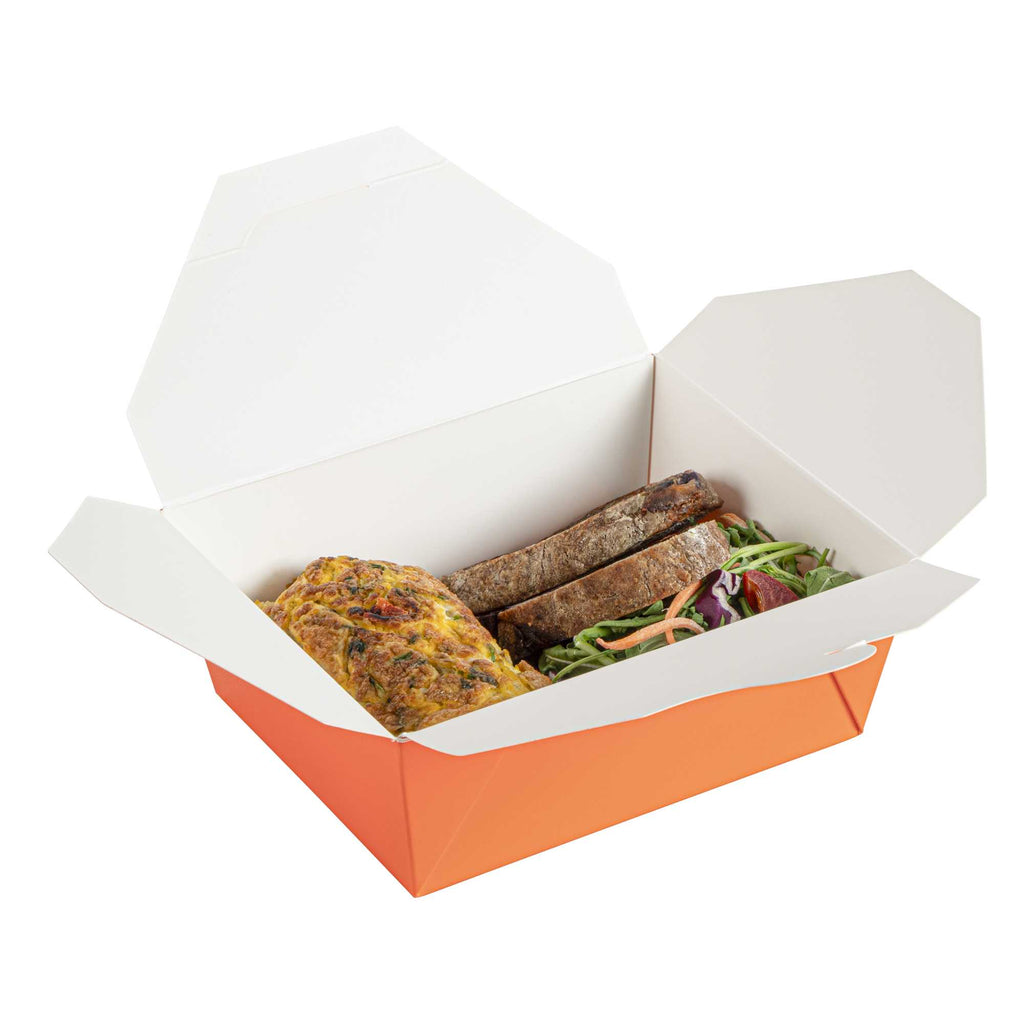 Bio Tek 45 oz Rectangle Tangerine Orange Paper #8 Bio Box Take Out Container - 6 3/4" x 5 1/2" x 2 1/2" - 50 count box