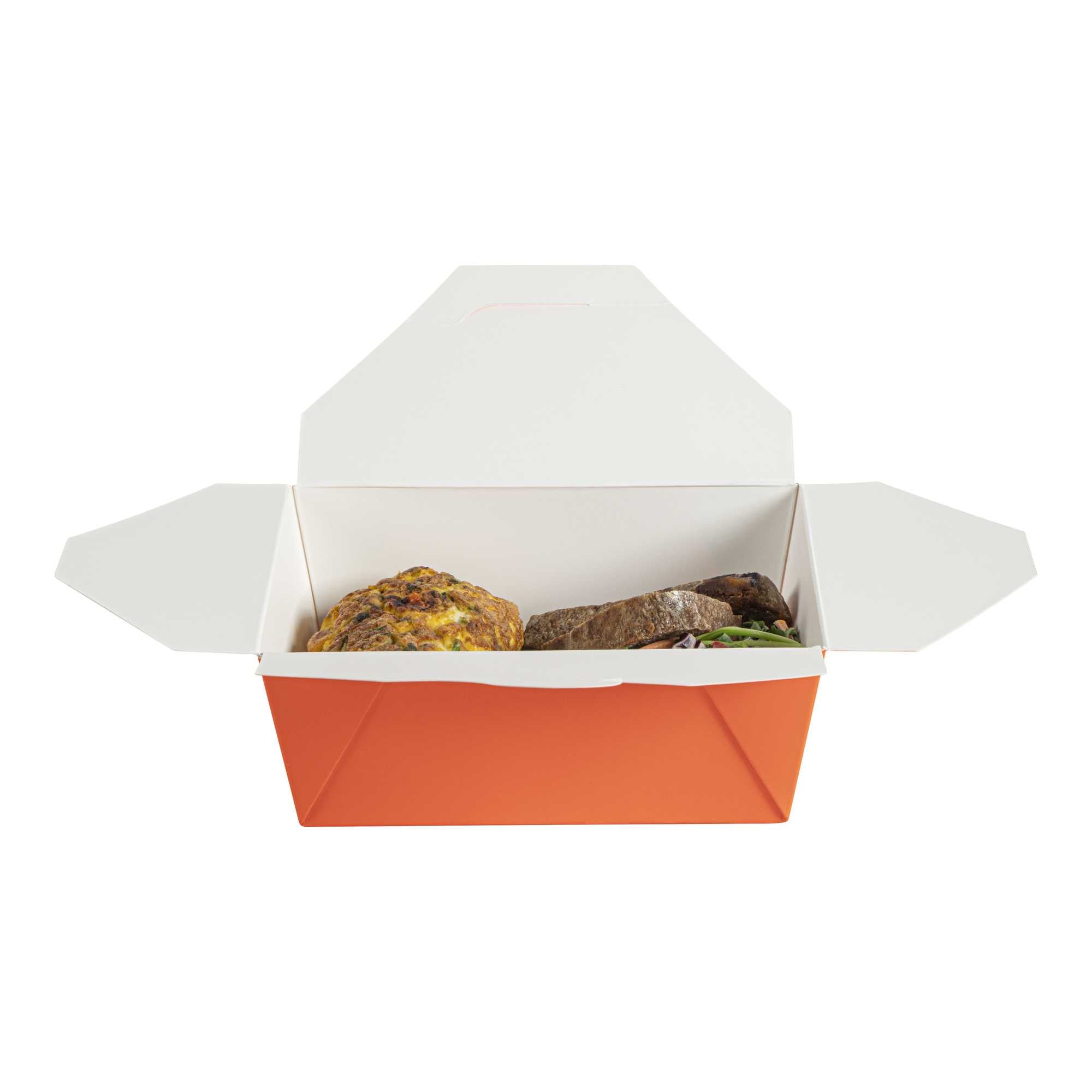 Bio Tek 45 oz Rectangle Tangerine Orange Paper #8 Bio Box Take Out Container - 6 3/4" x 5 1/2" x 2 1/2" - 50 count box