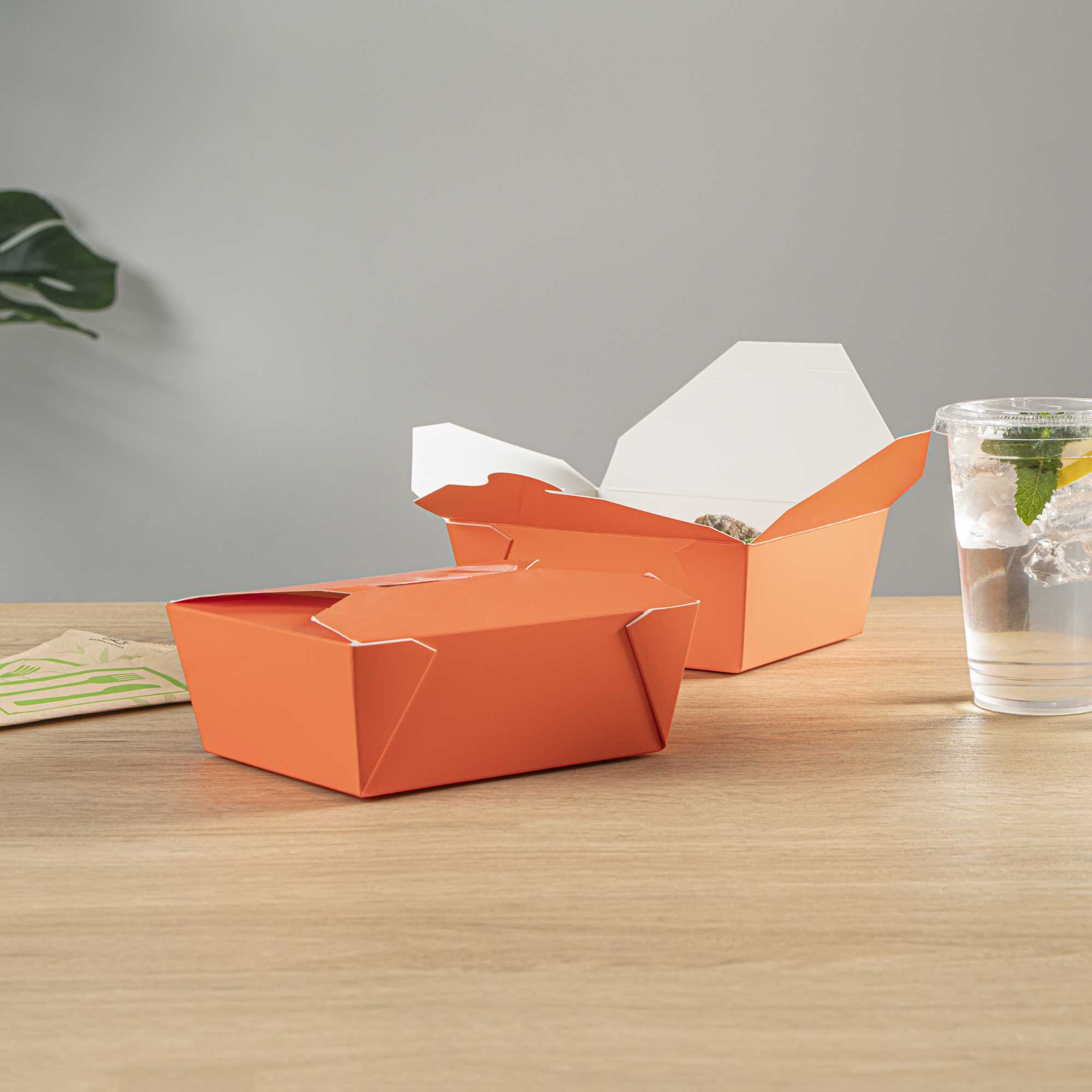 Bio Tek 45 oz Rectangle Tangerine Orange Paper #8 Bio Box Take Out Container - 6 3/4" x 5 1/2" x 2 1/2" - 50 count box