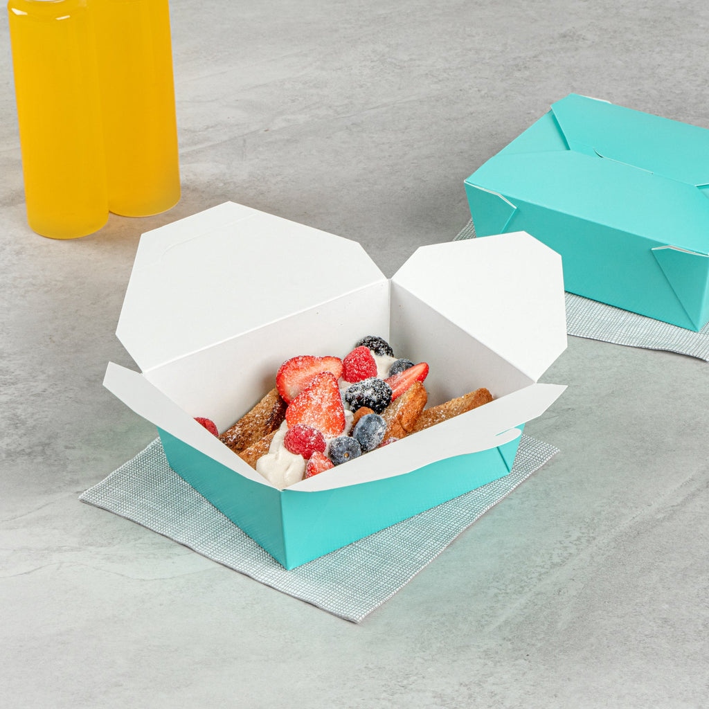 Bio Tek 45 oz Rectangle Turquoise Paper #8 Bio Box Take Out Container - 6 3/4" x 5 1/2" x 2 1/2" - 50 count box