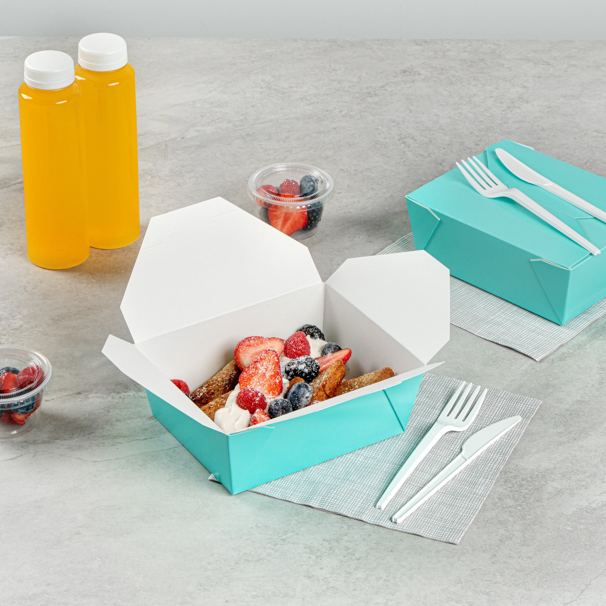 Bio Tek 45 oz Rectangle Turquoise Paper #8 Bio Box Take Out Container - 6 3/4" x 5 1/2" x 2 1/2" - 50 count box