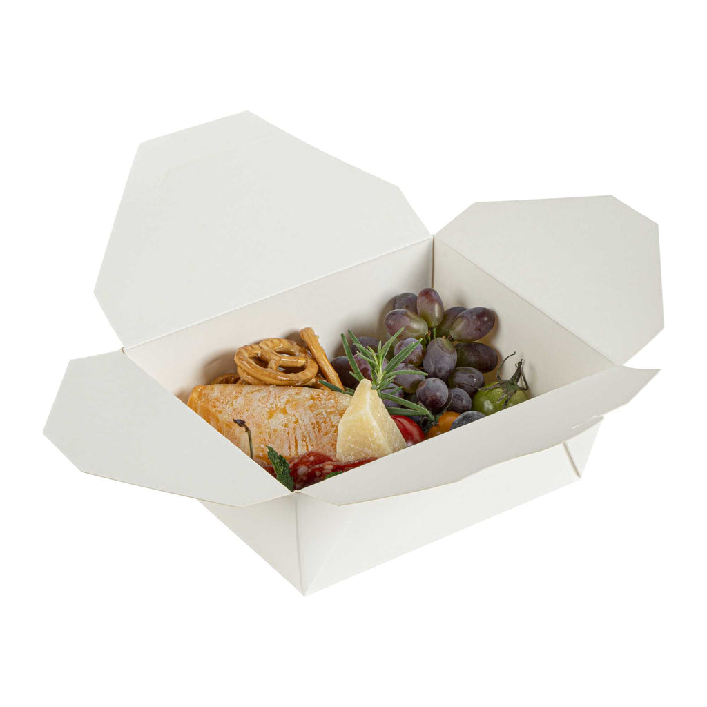 Bio Tek 45 oz Rectangle White Paper #8 Bio Box Take Out Container - 6 3/4" x 5 1/2" x 2 1/2" - 50 count box