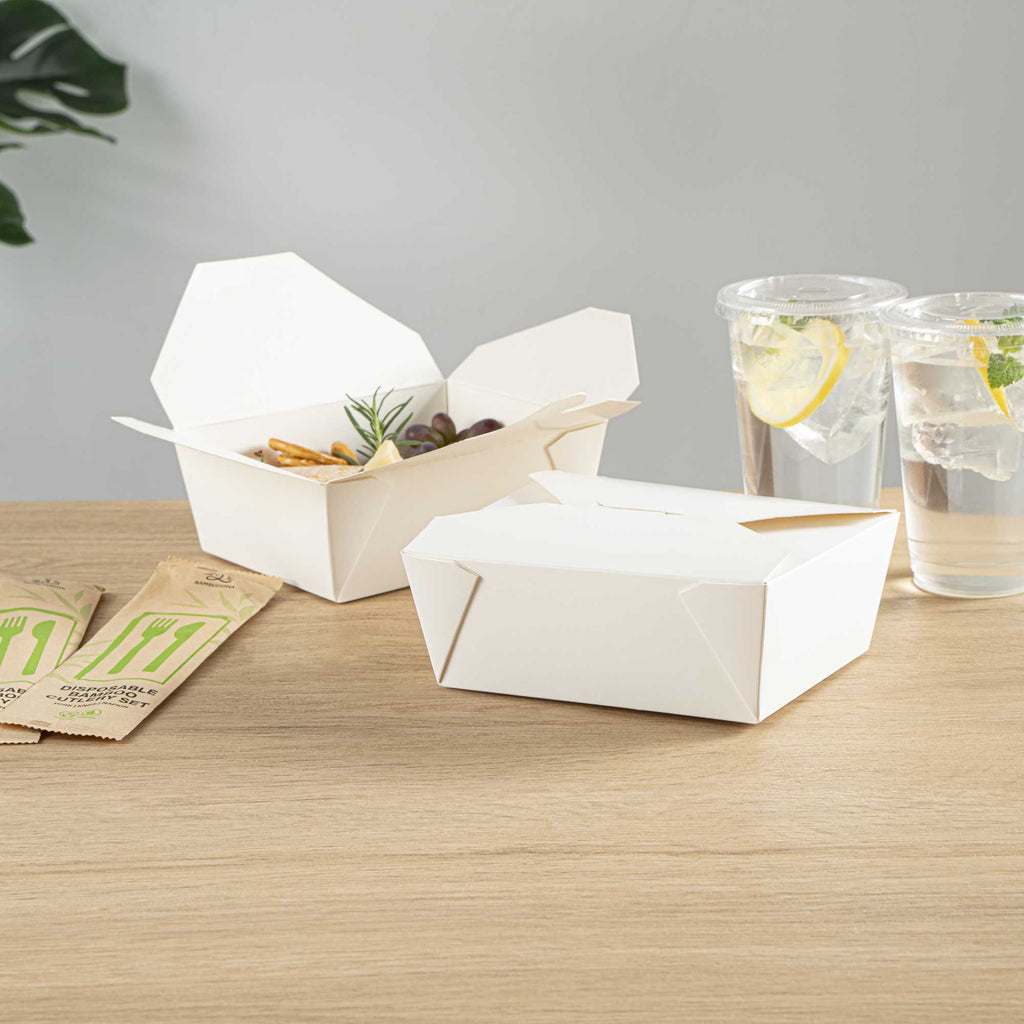 Bio Tek 45 oz Rectangle White Paper #8 Bio Box Take Out Container - 6 3/4" x 5 1/2" x 2 1/2" - 200 count box