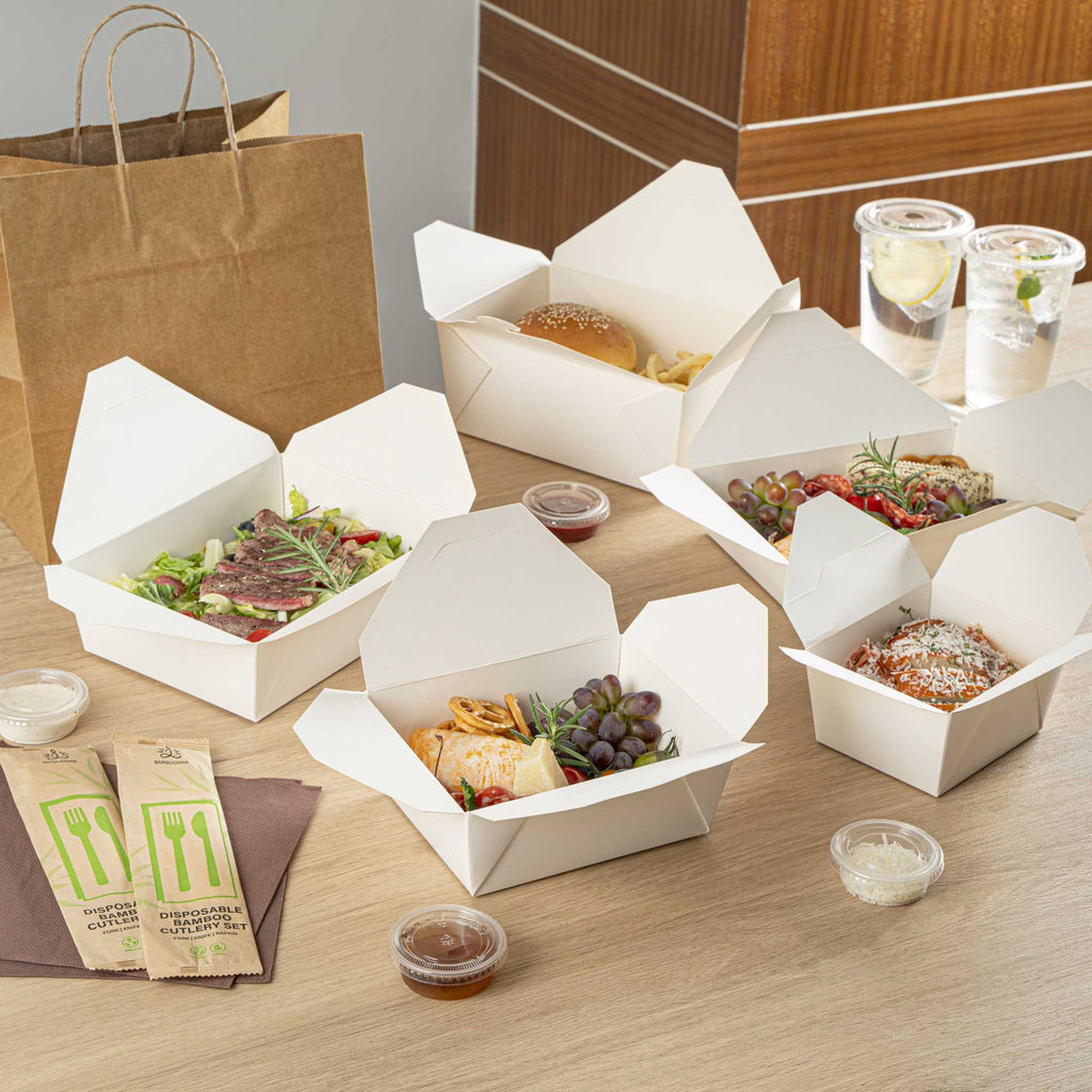 Bio Tek 45 oz Rectangle White Paper #8 Bio Box Take Out Container - 6 3/4" x 5 1/2" x 2 1/2" - 200 count box